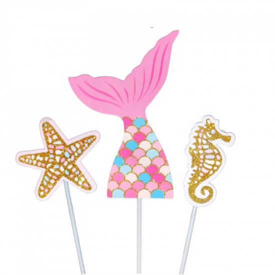 Mermaid Tail, Starfish, Seahorse Cake Topper Set